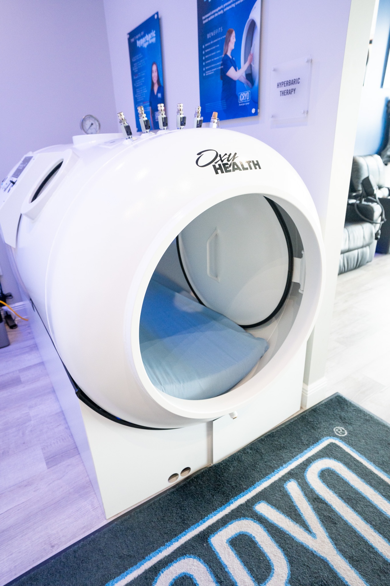 OxyHealth Fortius 420 hyperbaric chamber with its door open